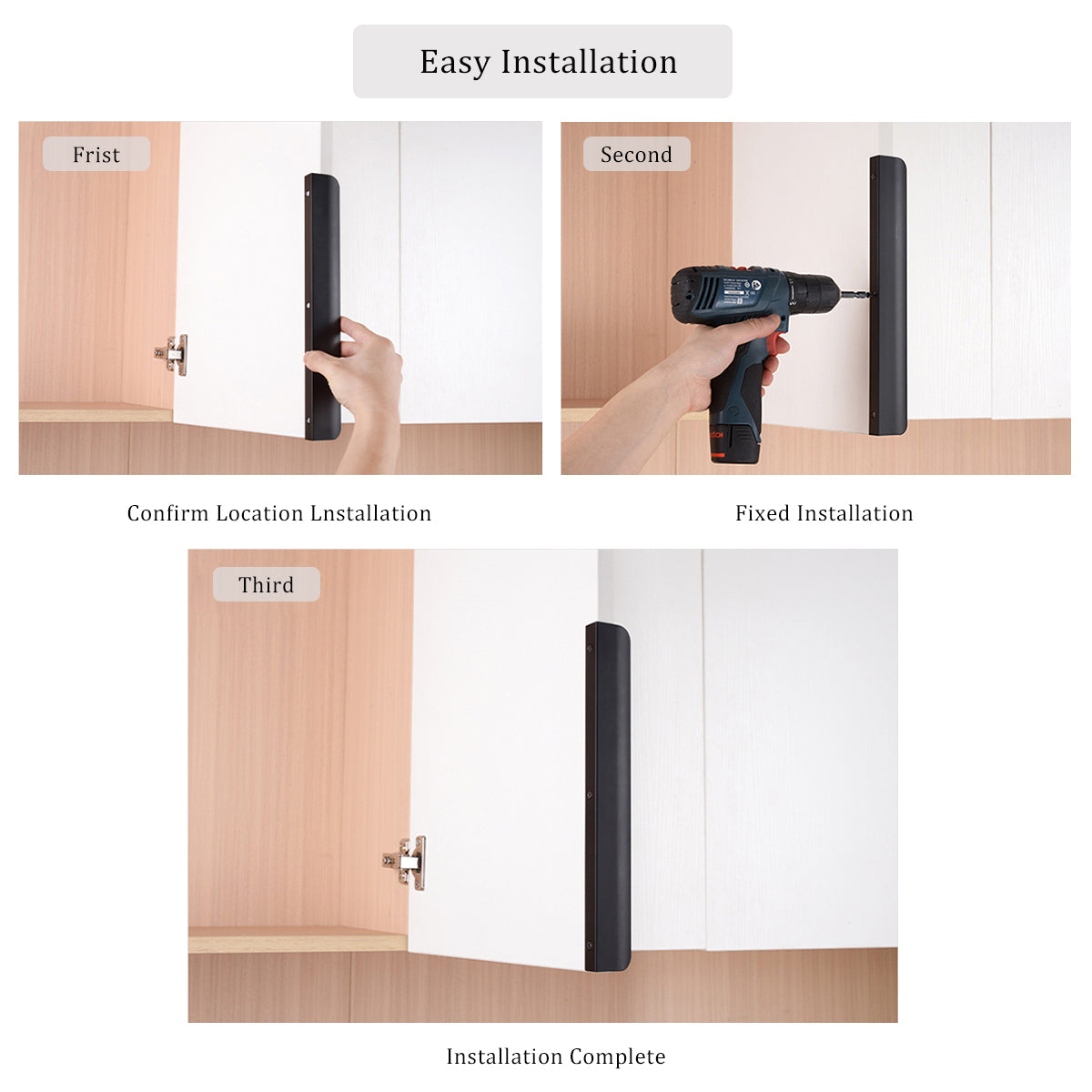Satanga 5Pack Edge Finger Tab Pull for Cabinets Kitchen Concealed Aluminum Flat Hidden Bar Pulls Drawer Pulls Easy to Install 3.15inch 80mm Overall Length Matte Black