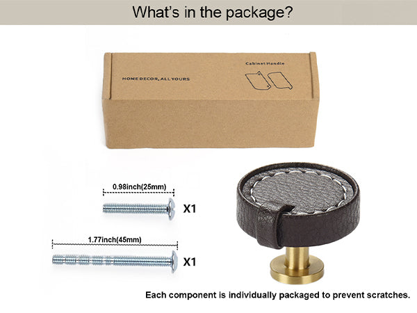 Leather Cabinet knobs Dark Brown Pack of 4 Round