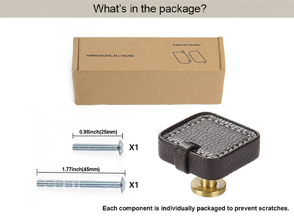 Leather Cabinet knobs Dark Brown Pack of 4 Square