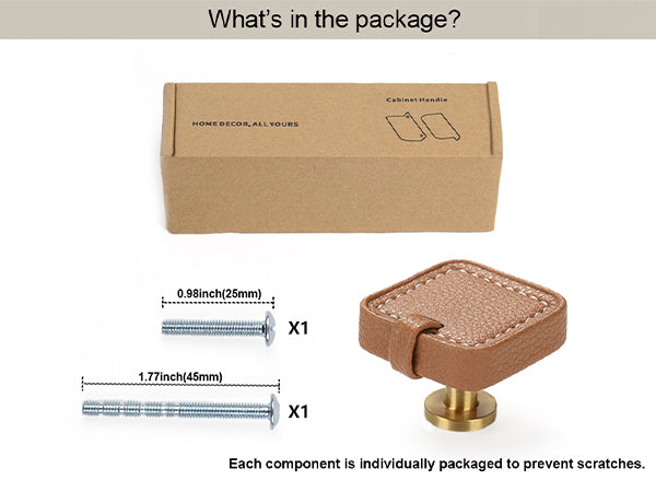 Leather Cabinet knob skhaki Pack of 4 Square