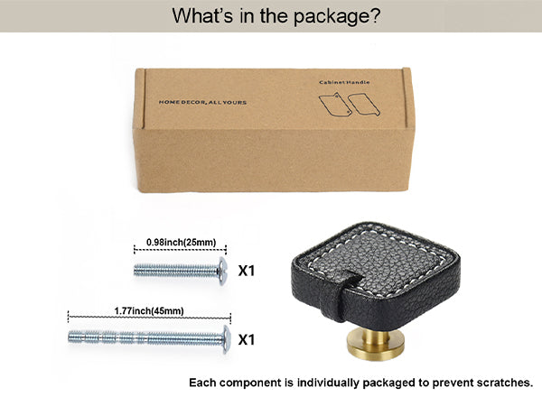 Leather Cabinet knobs Black Pack of 4 Square