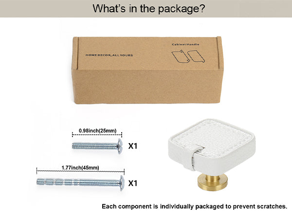 Leather Cabinet knobs White Pack of 4 Square