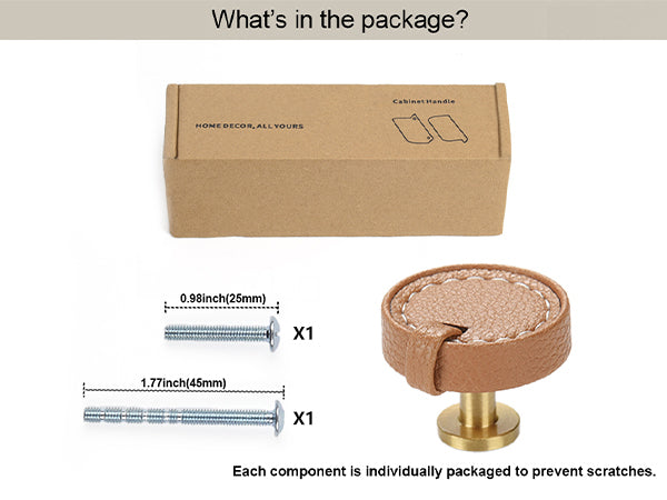 Leather Cabinet knobs Khaki Pack of 4 Round