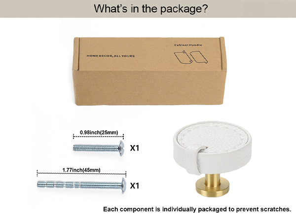 Leather Cabinet knobs White Pack of 4 Round