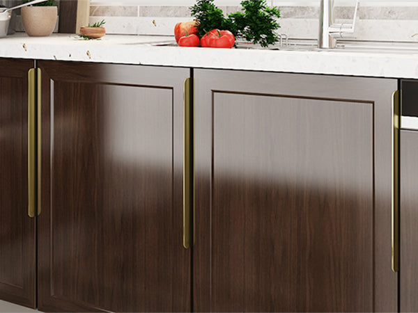 Satanga 5Pack Edge Finger Tab Pull for Cabinets Kitchen Concealed Aluminum Flat Hidden Bar Pulls Drawer Pulls Easy to Install 15.75inch 400mm Overall Length Brushed Brass