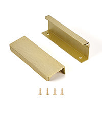 Satanga 5Pack Edge Finger Tab Pull for Cabinets Kitchen Concealed Aluminum Flat Hidden Bar Pulls Drawer Pulls Easy to Install 6inch 150mm Overall Length Brushed Brass
