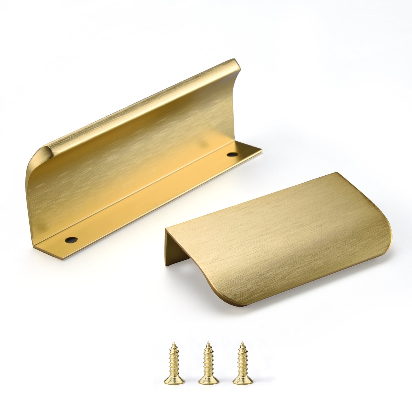 Satanga 5Pack Edge Finger Tab Pull for Cabinets Kitchen Concealed Aluminum Flat Hidden Bar Pulls Drawer Pulls Easy to Install 4.72inch 120mm Overall Length Brushed Brass