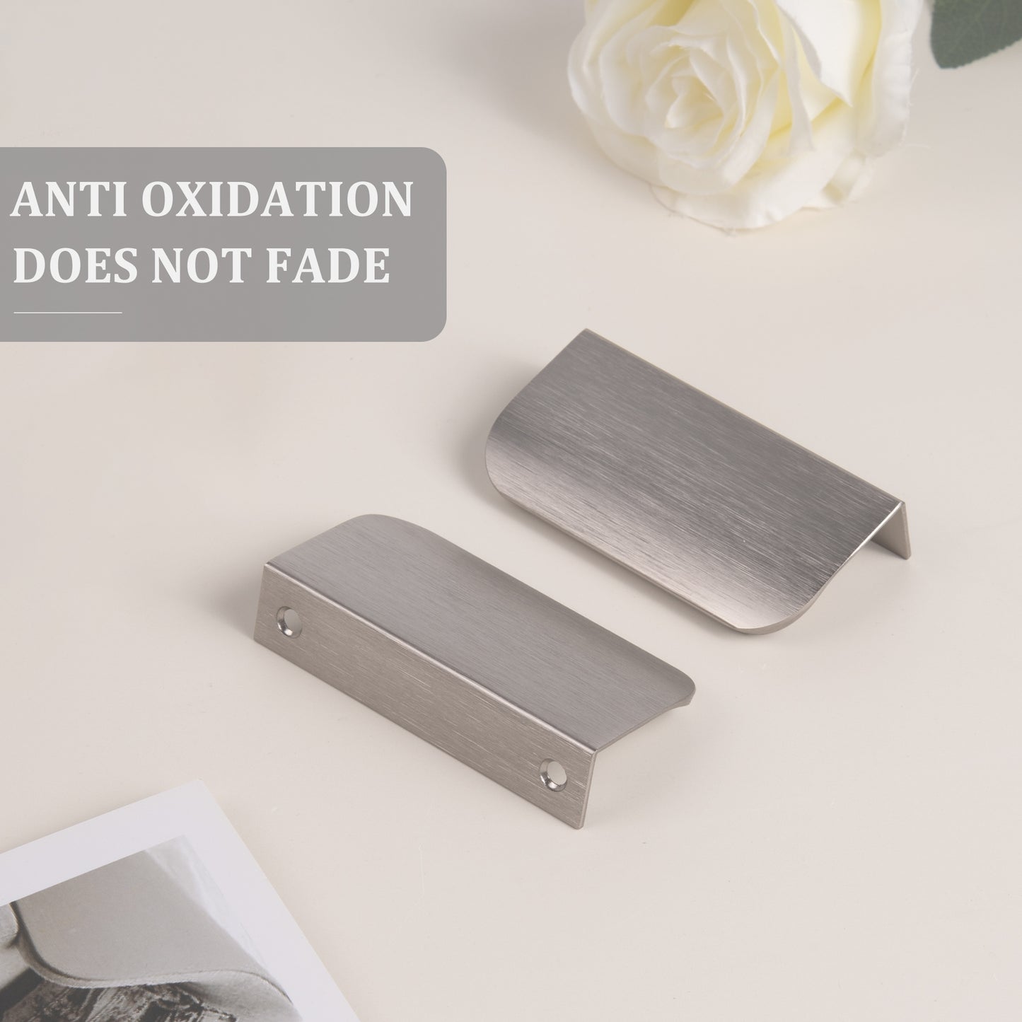 Satanga 5Pack Edge Finger Tab Pull for Cabinets Kitchen Concealed Aluminum Flat Hidden Bar Pulls Drawer Pulls Easy to Install 3.15inch 80mm Overall Length Brushed Nickel