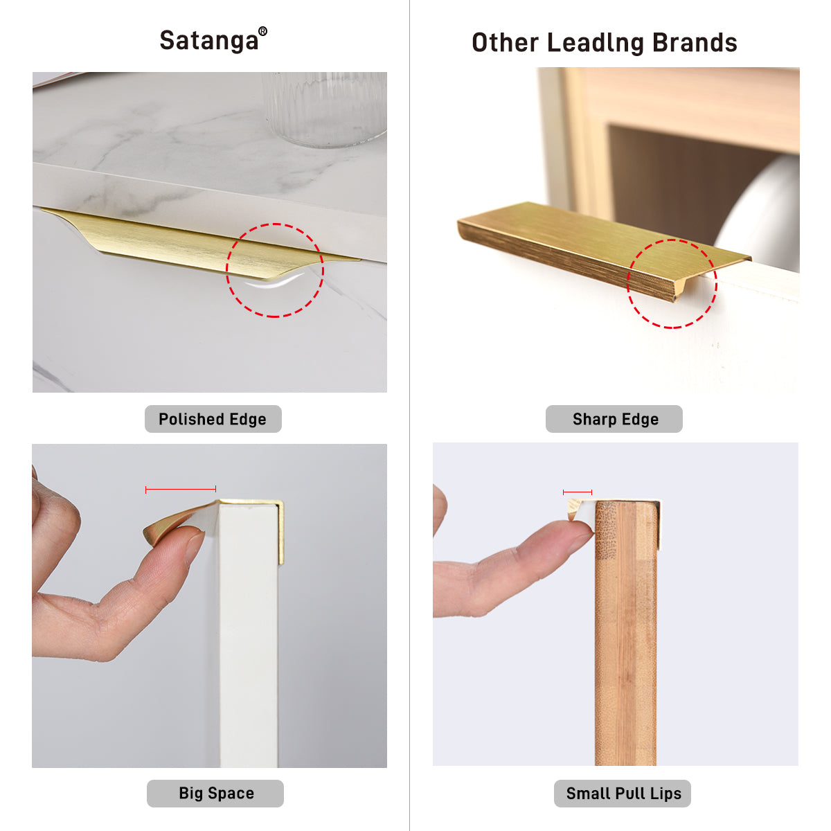 Edge Finger Pulls for Cabinet Kitchen Drawer knobs Low Profile Door Dresser Bathroom Long Cupboard Furniture Handles Aluminum 6 Pack Brushed Nickel 10inch(256mm)Hole Center Easy Installation