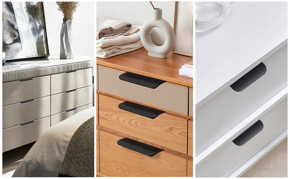 Satanga 5Pack Edge Finger Tab Pull for Cabinets Kitchen Concealed Aluminum Flat Hidden Bar Pulls Drawer Pulls Easy to Install 4.72inch 120mm Overall Length Matte Black