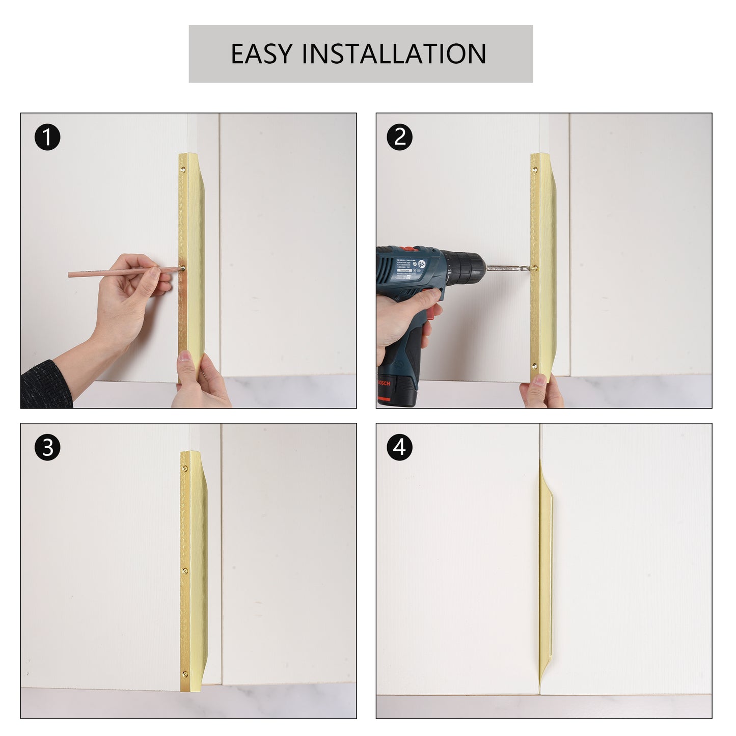 Edge Finger Pulls for Cabinet Kitchen Drawer knobs Low Profile Door Dresser Bathroom Long Cupboard Furniture Handles Aluminum 6 Pack Brushed Brass 6" Easy Installation