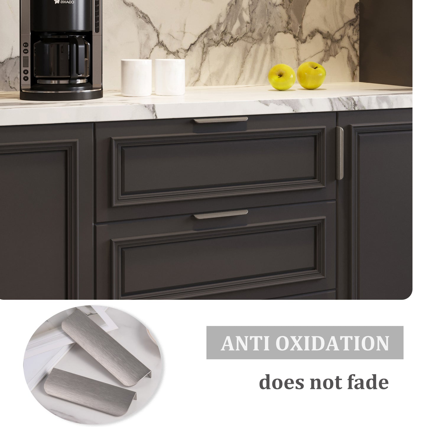 Satanga 5Pack Edge Finger Tab Pull for Cabinets Kitchen Concealed Aluminum Flat Hidden Bar Pulls Drawer Pulls Easy to Install 7.87inch 200mm Overall Length Brushed Nickel