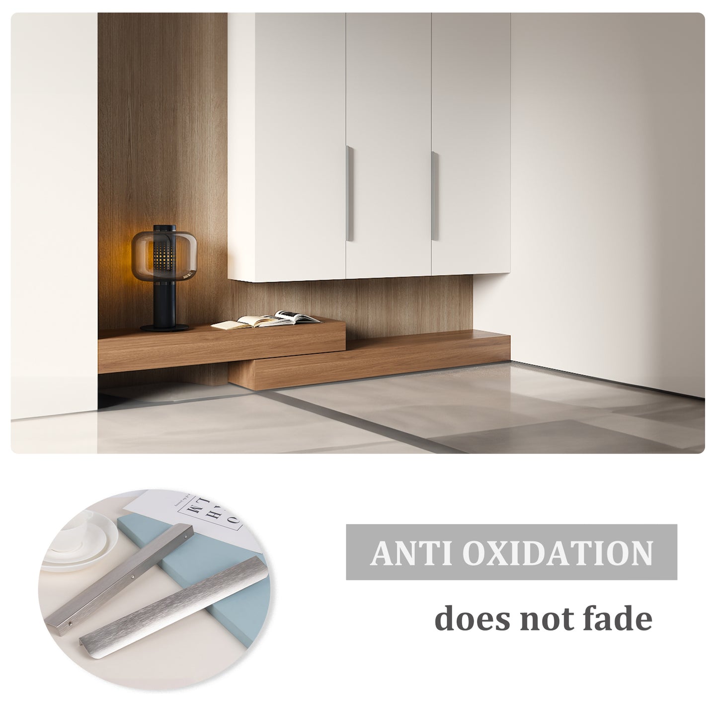 Satanga 5Pack Edge Finger Tab Pull for Cabinets Kitchen Concealed Aluminum Flat Hidden Bar Pulls Drawer Pulls Easy to Install 15.75inch 400mm Overall Length Brushed Nickel