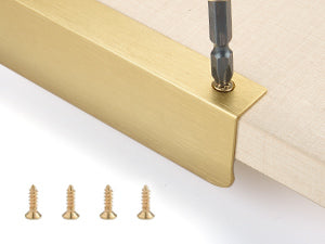 Satanga 5Pack Edge Finger Tab Pull for Cabinets Kitchen Concealed Aluminum Flat Hidden Bar Pulls Drawer Pulls Easy to Install 15.75inch 400mm Overall Length Brushed Brass