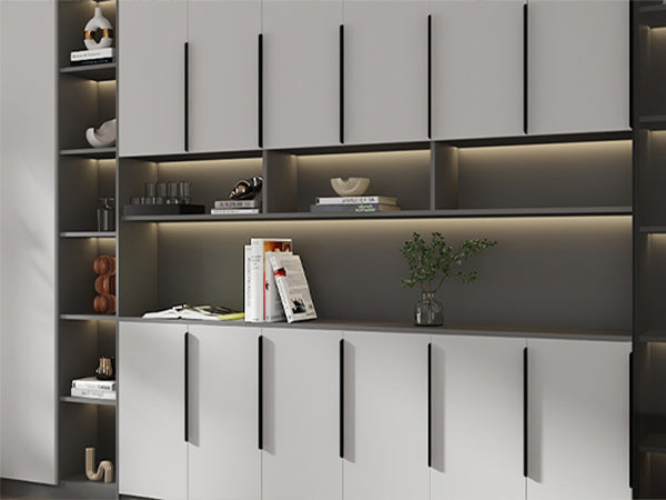 Satanga 5Pack Edge Finger Tab Pull for Cabinets Kitchen Concealed Aluminum Flat Hidden Bar Pulls Drawer Pulls Easy to Install 17.87inch 500mm Overall Length Matte Black
