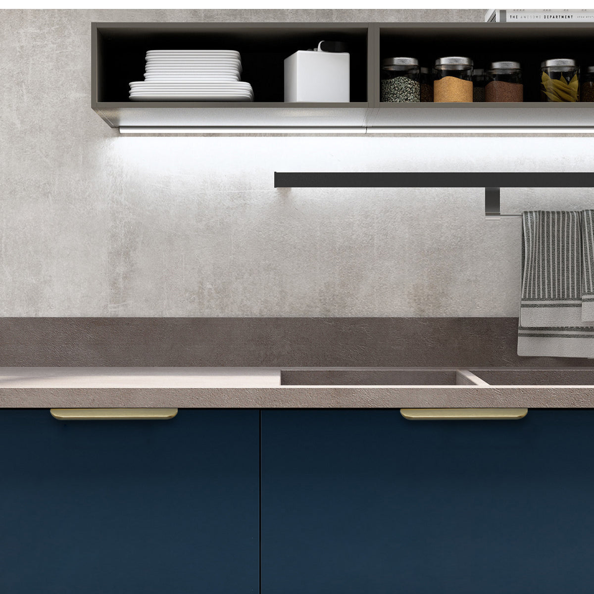 Satanga 5Pack Edge Finger Tab Pull for Cabinets Kitchen Concealed Aluminum Flat Hidden Bar Pulls Drawer Pulls Easy to Install 3.15inch 80mm Overall Length Brushed Brass
