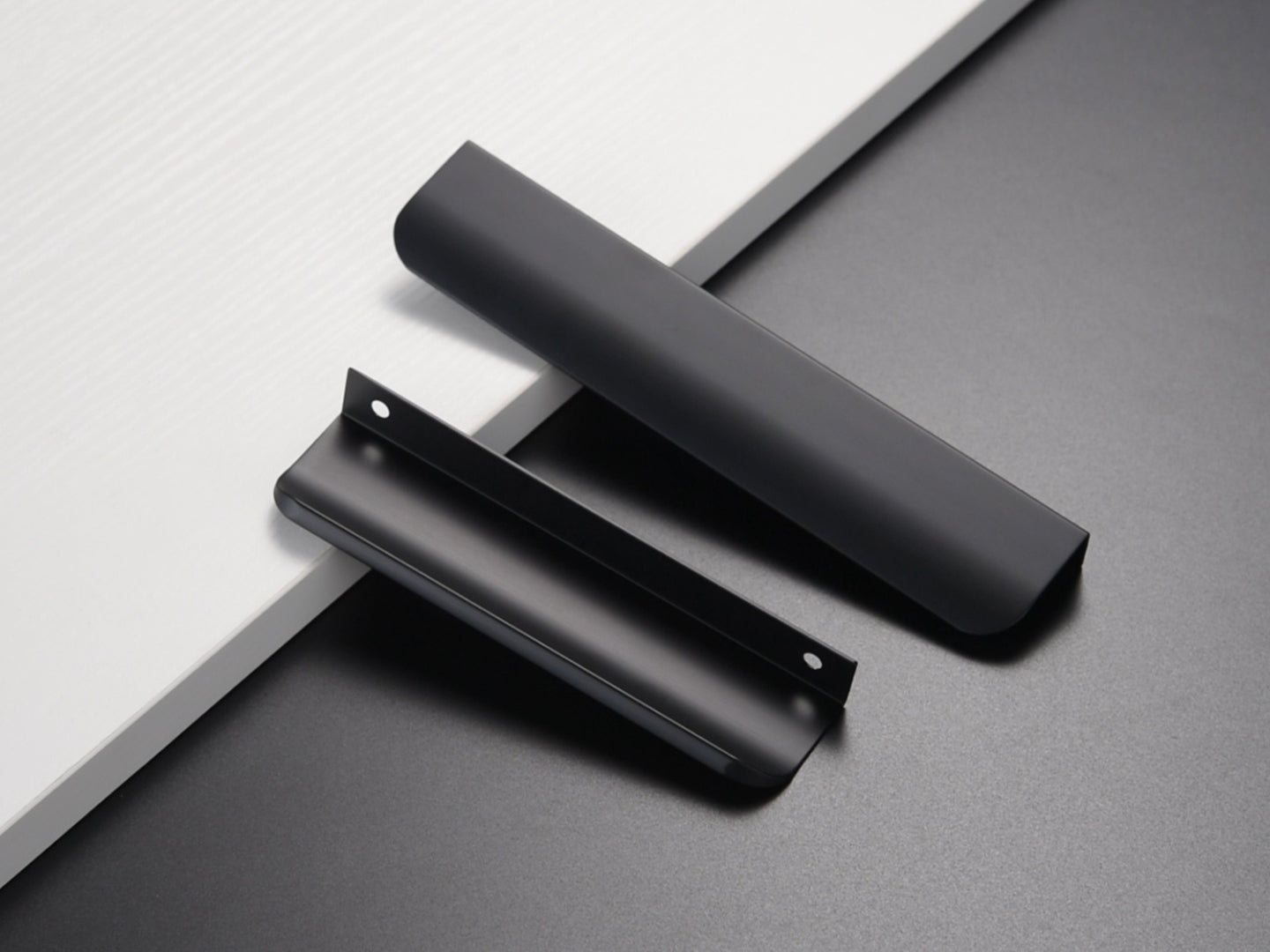 Satanga 5Pack Edge Finger Tab Pull for Cabinets Kitchen Concealed Aluminum Flat Hidden Bar Pulls Drawer Pulls Easy to Install 17.87inch 500mm Overall Length Matte Black