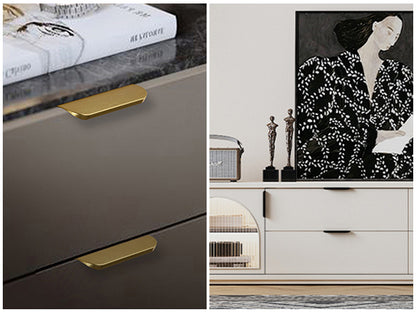 Satanga 5Pack Edge Finger Tab Pull for Cabinets Kitchen Concealed Aluminum Flat Hidden Bar Pulls Drawer Pulls Easy to Install 3.15inch 80mm Overall Length Brushed Brass
