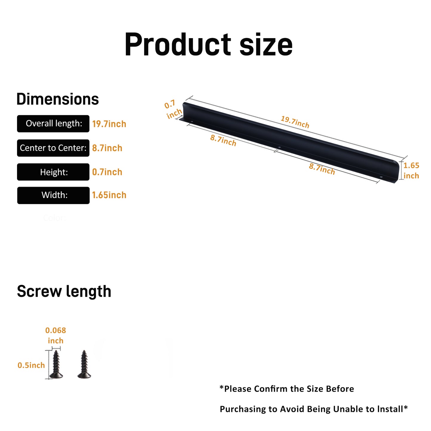 Satanga 5Pack Edge Finger Tab Pull for Cabinets Kitchen Concealed Aluminum Flat Hidden Bar Pulls Drawer Pulls Easy to Install 17.87inch 500mm Overall Length Matte Black