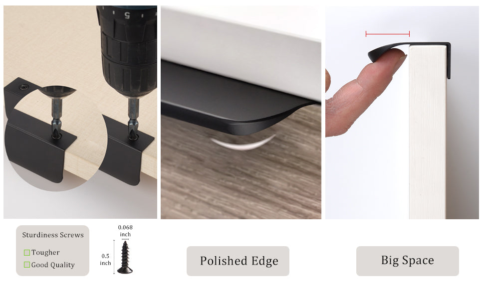 Satanga 5Pack Edge Finger Tab Pull for Cabinets Kitchen Concealed Aluminum Flat Hidden Bar Pulls Drawer Pulls Easy to Install 11.81inch 300mm Overall Length Matte Black