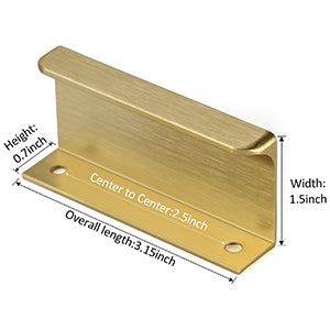 Satanga 5Pack Edge Finger Tab Pull for Cabinets Kitchen Concealed Aluminum Flat Hidden Bar Pulls Drawer Pulls Easy to Install 3.15inch 80mm Overall Length Brushed Brass