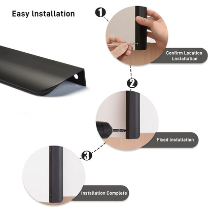 Satanga 5Pack Edge Finger Tab Pull for Cabinets Kitchen Concealed Aluminum Flat Hidden Bar Pulls Drawer Pulls Easy to Install 17.87inch 500mm Overall Length Matte Black
