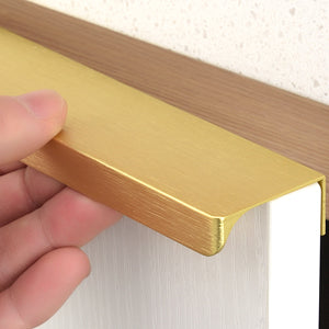 Satanga 5Pack Edge Finger Tab Pull for Cabinets Kitchen Concealed Aluminum Flat Hidden Bar Pulls Drawer Pulls Easy to Install 3.15inch 80mm Overall Length Brushed Brass