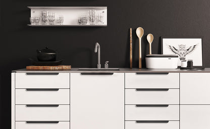 Satanga 5Pack Edge Finger Tab Pull for Cabinets Kitchen Concealed Aluminum Flat Hidden Bar Pulls Drawer Pulls Easy to Install 11.81inch 300mm Overall Length Matte Black