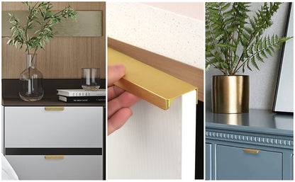 Satanga 5Pack Edge Finger Tab Pull for Cabinets Kitchen Concealed Aluminum Flat Hidden Bar Pulls Drawer Pulls Easy to Install 3.15inch 80mm Overall Length Brushed Brass