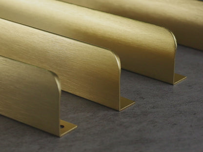 Satanga 5Pack Edge Finger Tab Pull for Cabinets Kitchen Concealed Aluminum Flat Hidden Bar Pulls Drawer Pulls Easy to Install 3.15inch 80mm Overall Length Brushed Brass